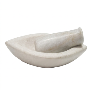 Ensemble mortier et pilon en pierre ollaire blanche écologique personnalisé en forme de bateau pour la cuisine et le broyage d'herbes, vente en gros à bon prix - Product Image 1