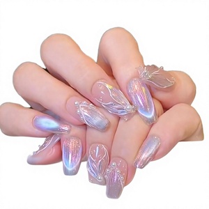 Lot de 24 faux ongles ABS style français, couvrance totale, forme carrée courte, avec colle, logo personnalisé pré-dessiné - Product Image 2