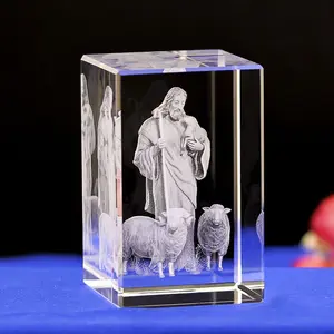 Wholesale Customized Crystal Jesus 3d Laser Engraved Crystal Cube for Religious Gifts