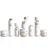 Ensemble d'emballages cosmétiques en verre, blanc avec feuille d'or, flacon pompe pour lotion, pot à crème, flacon compte-gouttes – Fournisseur d'usine