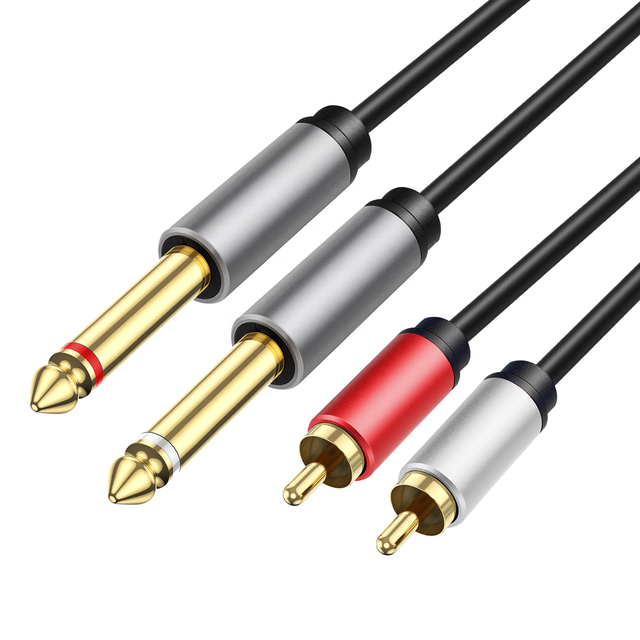 2 X 6.35 mm to 2RCA Cable ,Dual 1/4 Inch TS Stereo Jack Male to 2 RCA Male Stereo Audio Cable Splitter Adapter for Amplifier