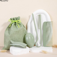 Peigne à cheveux plat en paille de blé Wanmei pour femmes, peigne à dents larges, pince à cheveux, ensemble de peignes en forme d'œuf, brosse de massage du cuir chevelu avec sac