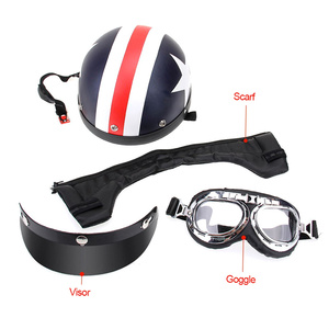Nửa mở khuôn mặt cổ điển sao sọc Mô hình xe tay ga Touring xe máy Biker Mũ bảo hiểm với kính visor khăn - Product Image 6