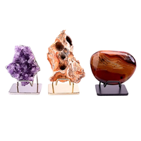 Support de présentation pliable en acrylique pour pierres minérales avec base en métal doré pour œufs et sphères