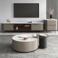 Mobilier moderne de salon Tables basses Tables basses en pierre sinueuse en verre Ensemble de tables basses rondes italiennes de luxe en bouleau