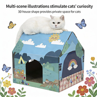 Lit pour chat avec illustration de forêt de parc d'attractions intégrée, maison en carton, un clic pour gratter, se cacher et se reposer