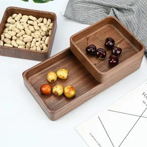 Household Black Walnut Wood Dishes Serving Tray Wooden Square and Rectangle Plate for Nordic Cake Pizza Coffee Snacks Fruit