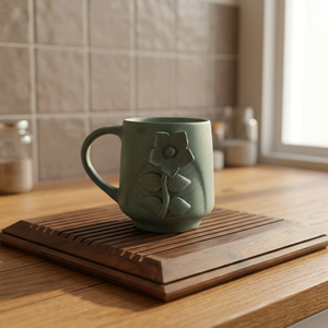 Mug à café en céramique écologique avec motif floral, finition mate, style américain pour la maison et la cuisine - Product Image 1