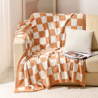Plaid ultra-doux et confortable en microfibre à motif damier, couverture tricotée pour canapé