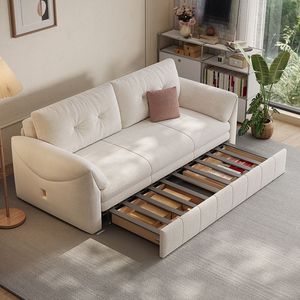 โซฟาเบดทรงตรง ผ้าสีครีม พับได้ ห้องนั่งเล่นอเนกประสงค์ พร้อมที่เก็บของ - Product Image 2