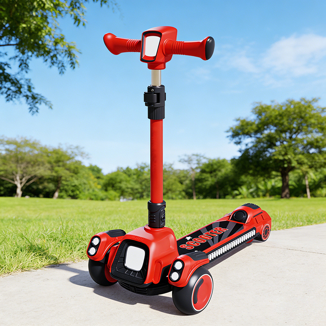 Foldable LED 3-Wheel Aluminum Alloy Frame Modern Design Outdoor Use Adjustable Height Rear Foot Brake Kids Scooter