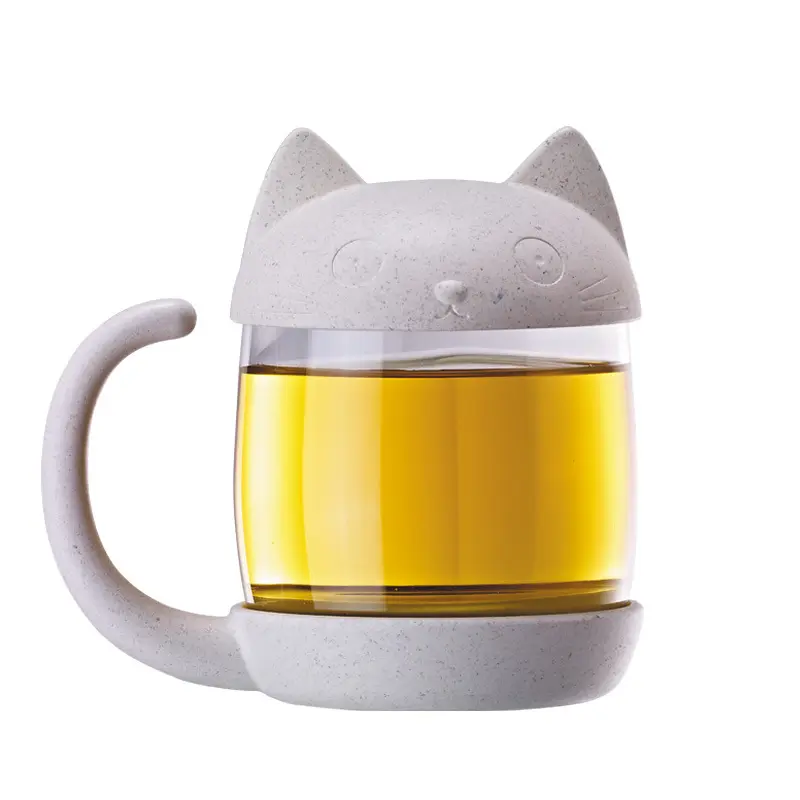 Tazza da tè in vetro per gatti carini ecologici da 280ml con filtro filtro per infusore per tè al pesce