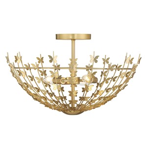 Brass Butterfly Design Artistic <b>Vintage</b> Flush Mount Chandelier | Opulent <b>Lighting</b> for Hotel Lobby & Feature Decor Area - Product Image 1