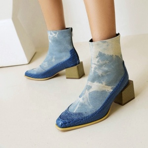 Botines de Tacón Bajo Cuadrado para Mujer, Talla Grande 48, para Pies Grandes, Botines Cortos, Opciones Multicolores - Product Image 3