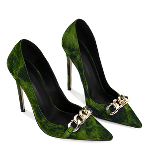 Escarpins pour femme à talons aiguilles, grande taille 47, avec chaîne métallique décorative, pour pieds larges, en jean tie-dye, pour soirée - Product Image 6