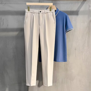 <span class=keywords><strong>Pantaloni</strong></span> Casual Premium da <span class=keywords><strong>Uomo</strong></span> Vestibilità Classica Senza Stiratura <span class=keywords><strong>Vita</strong></span> Elastica Piatta Espandibile Tinta in Capo Cotone Leggero - Product Image 4