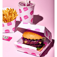 Boîte à hamburger en carton rose personnalisée pour frites, sandwich, frites, hamburger, emballage pour poulet frit, boîte à nourriture en carton
