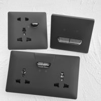 Interruptor de Luz de Pared para el Hogar con Panel de PC de Diseño Reciente, 16A Alemán, 13AUK USB, Enchufe Universal 146, Acabado Negro Mate Suave como la Piel de un Bebé, Moderno
