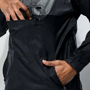 <b>Men's</b> Waterproof Hooded <b>Half</b>-<b>Zip</b> Sport <b>Jacket</b> Black Gray Polyester Nylon Outerwear Autumn Casual Training Workout Gear - Product Image 3