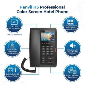 Téléphone IP Wi-Fi H5W pour hôtel, écran couleur 3,5 pouces, vidéo H.264, chargement USB, 6 touches de numérotation rapide, PoE, SIP, <span class=keywords><strong>VoIP</strong></span>, téléphone de bureau pour l'hôtellerie - Product Image 3
