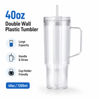 Gobelet personnalisé en plastique PS transparent à double paroi de 40 oz avec poignée, tasse de voiture transparente avec paille, vente en gros
