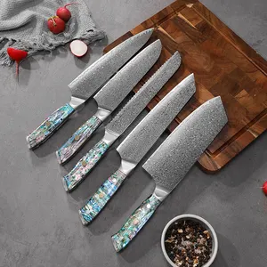 Manufacturer Direct Sales Shell Handle Damascus Steel Knife Set Kitchen Bread Chef Knife Set