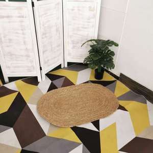 Alfombra ovalada tejida a mano de caña de paja y ratán, material Fuji, color sólido, para uso doméstico, cuidado de limpieza localizada. - Product Image 3