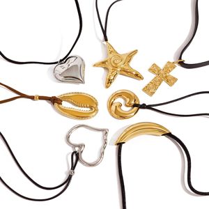 Yueli Stainless Steel Starfish Pendant Necklace Black <b>Rope</b> <b>Chain</b> Geometric Design Fashion Jewelry - Product Image 5