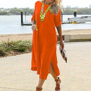 Nuevo Vestido largo de algodón y <span class=keywords><strong>lino</strong></span> ropa de mujer - Product Image 3