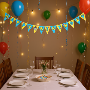 Pancarta de Feliz Cumpleaños de 4.5 Metros con Impresión a Doble Cara, Decoración de Plástico Triangular con Dibujos Animados para Celebración de Cumpleaños - Product Image 3