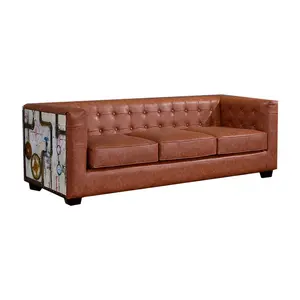 Newly designed pull button chesterfield sofa 3 seater License plate printing sofa furniture sets leather sofa couch living r
