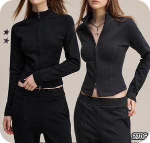 <span class=keywords><strong>Cardigan</strong></span> à manches longues amincissant à base de mousse rétro pour femmes avec fermeture à glissière à col en V Logo avant de style <span class=keywords><strong>lulu</strong></span> - Product Image 2