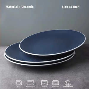 Piatto da portata in ceramica blu rotondo da 10,5 pollici in gres per pizza, stile chinaware, prezzo di fabbrica - Product Image 4