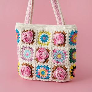 Handmade Crocheted Shoulderbag for Women Camellia Series Grandmother <b>Bag</b> Double-deck Fashionable <b>Accessory</b> Handbag - Product Image 3