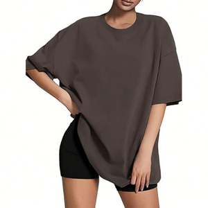 En stock t-shirts femme en polyester tricoté écologique vêtements de base couleur unie été décontracté coupe régulière - Product Image 5