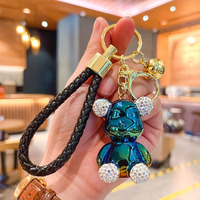 Porte-clés Ours Violent en Strass Électroplaqué Style Anime Mignon, Pendentif de Clé de Voiture Tendance, Bijou Cadeau pour Couple