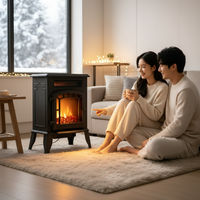 Cheminée électrique autoportante 2000W avec effet de flamme réaliste, thermostat réglable et protection contre la surchauffe pour la maison et l'hôtel