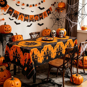 Nappe jetable en PEVA à motif maison hantée, imprimé château d'Halloween, housse de table en plastique imperméable, prix d'usine - Product Image 3