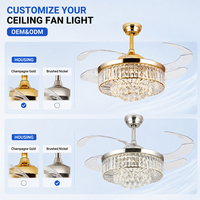 Lustres intelligents modernes à LED BT Control Ventilateur de plafond en cristal encastré avec fonction musique et moteur DC à distance