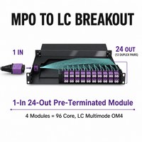 Panel Patch Fiber OM4 Multimode 96-Core MPO/MTP Pre-Terminasi, Kotak Kaset Modul 4pcs 1-masuk-24-keluar Terpasang Lengkap