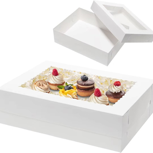 Cajas Rectangulares Blancas para Pasteles y <span class=keywords><strong>Repostería</strong></span>, Resistentes a la Humedad, con Ventana <span class=keywords><strong>de</strong></span> Borde Ondulado y Logotipo Personalizado, Venta <span class=keywords><strong>al</strong></span> Por <span class=keywords><strong>Mayor</strong></span> - Product Image 1