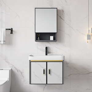 Mueble de Baño de Lujo de Aluminio Espacial Resistente al Agua con Lavabo de Cerámica Integrado para Hotel, Apartamento Pequeño, Balcón - Product Image 3