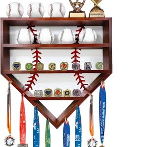 Estante de madera transfronterizo para almacenamiento de béisbol, organizador de béisbol para pared, colgador de medallas, expositor de recuerdos de béisbol - Product Image 2