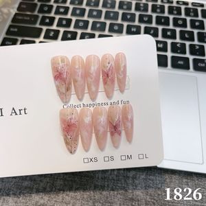 Uñas Postizas 3D Hechas a Mano, Forma de Almendra, Color Rosa con Perlas y Dorado, Puntas de Uñas Acrílicas Reutilizables para Mujer - Product Image 5