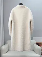 Abrigo de Piel de Oveja de Longitud Media para Mujer, Abrigo Holgado de Doble Botonadura de Lana de Cordero para Dama y Niña CT639