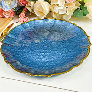 <span class=keywords><strong>Plateau</strong></span> de service irrégulier nordique de luxe de couleur personnalisée de 13 pouces de haute qualité avec assiettes de chargeur en verre à bord doré pour les événements de <span class=keywords><strong>location</strong></span> à domicile - Product Image 5