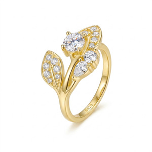 Bague en argent sterling S925 en forme de feuille avec moissanite pour femme, design branche ouverte, empilable, pour mariage, promesse, bijou fin, cadeau - Product Image 1