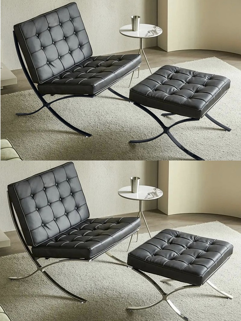 Fauteuil individuel + repose-pieds (noir vintage)