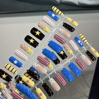 Faux ongles à presser Y2K à rayures étoilées et pois, style français, non toxiques, en plastique réutilisable, vente en gros