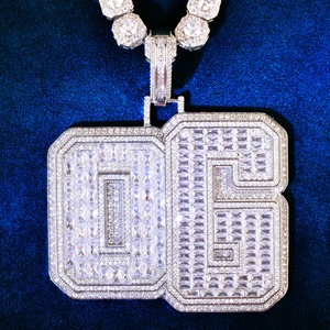 Tùy Chỉnh Big Baguette CZ Tên Thư Iced Out Mặt Dây Chuyền Dây Chuyền HipHop Vòng Cổ Chuỗi Customized Heavy Rock Rapper Jewelry - Product Image 3